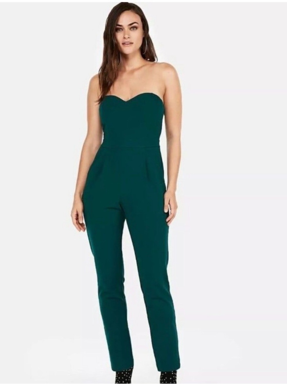 Express Strapless Emerald Green Jumpsuit